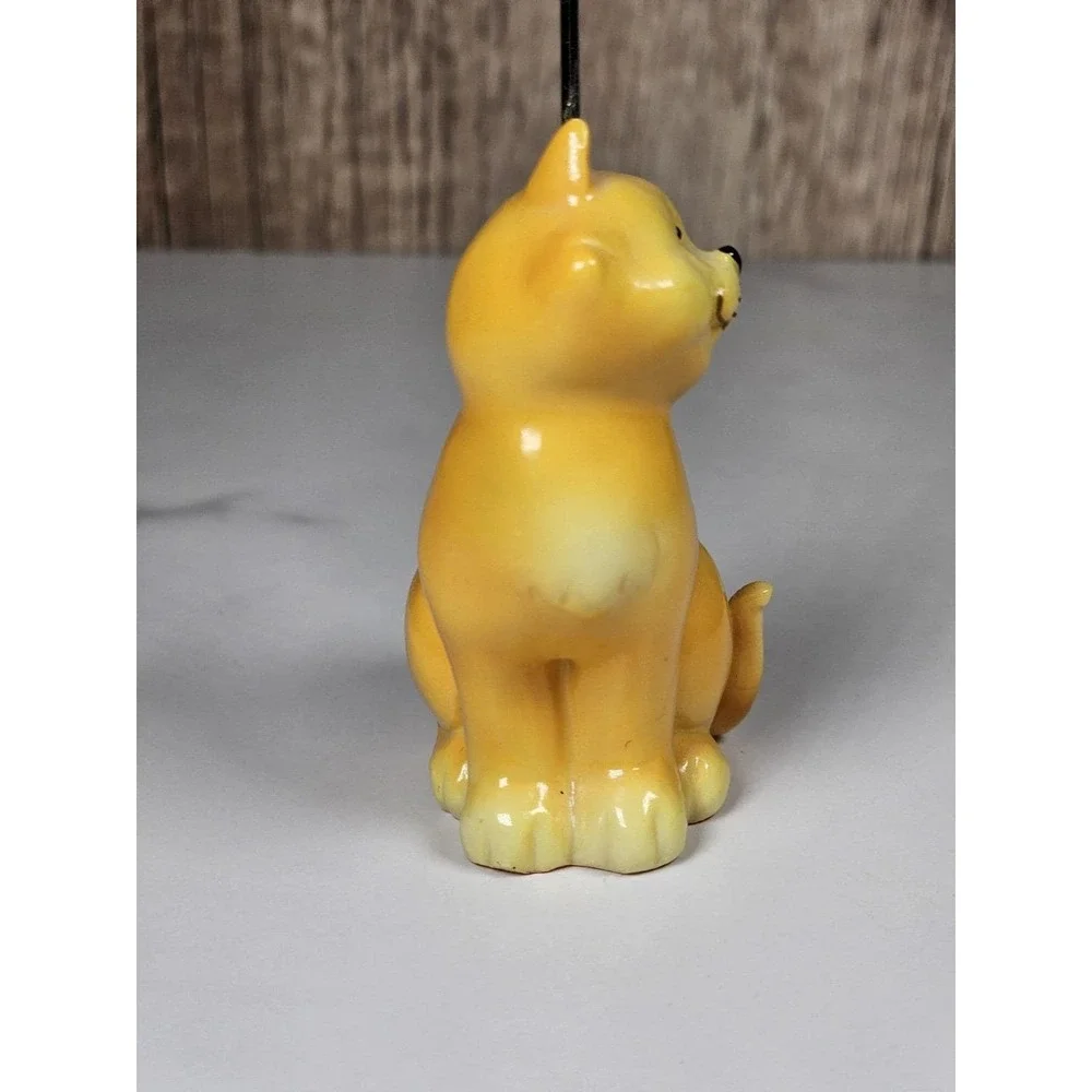 Vintage Ceramic Cat Card Holder Orange Desk Organizer Cute Feline Decor